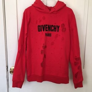 givenchy red distressed hoodie